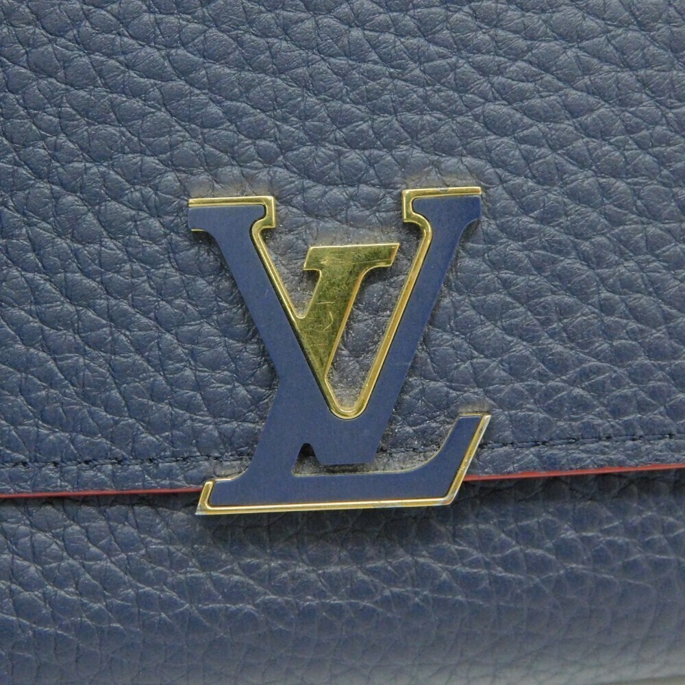 LOUIS VUITTON Portefeuille Capucines Compact Navy Blue Red Wallet